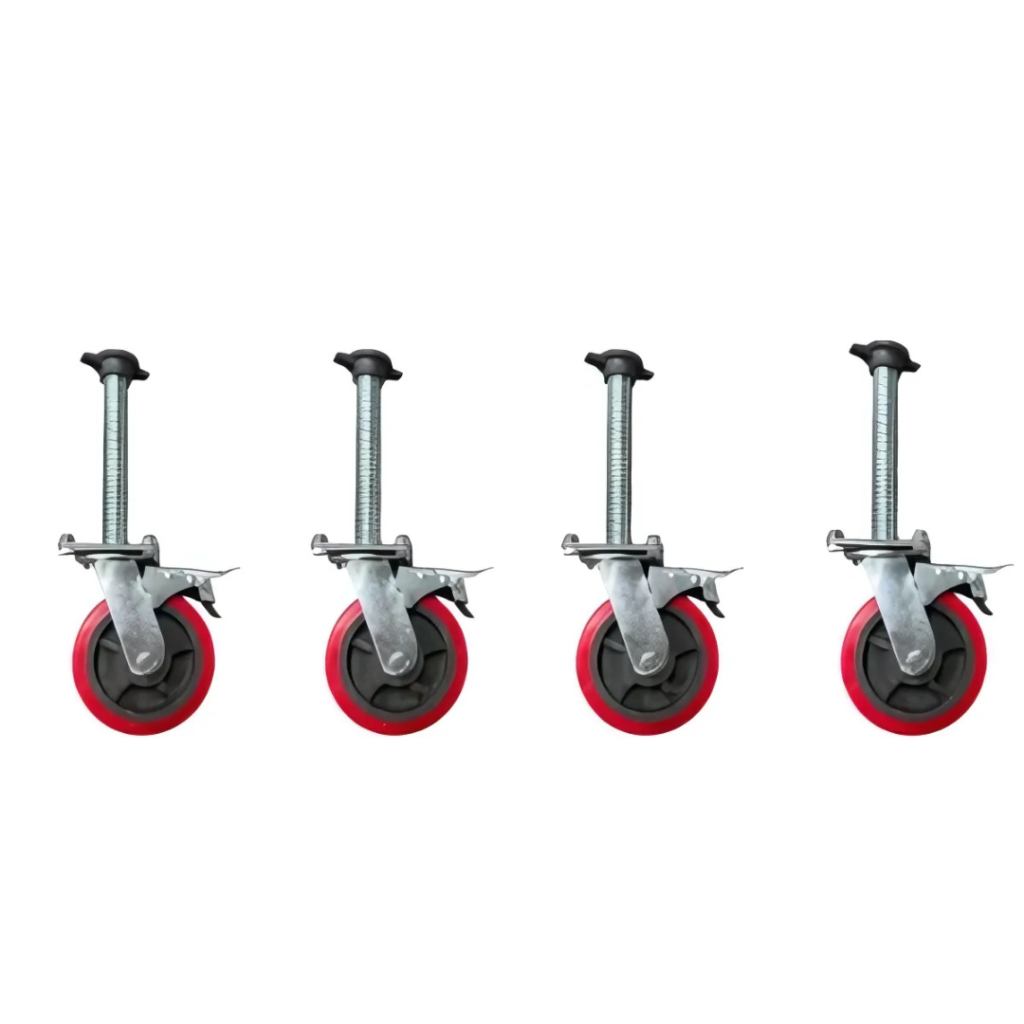 4er-Set Gerüstrollen 6 Zoll mit Bremse, 145 mm, Stahlräder mit 17 cm Schaft