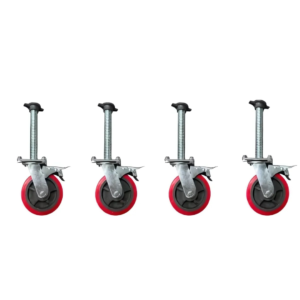 4er-Set Gerüstrollen 6 Zoll mit Bremse, 145 mm, Stahlräder mit 17 cm Schaft
