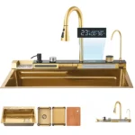 Multifunktionale küchenspüle gold edelstahl – 750×460×220 mm mit zubehör & gläserspüler