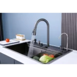 Multifunktionale küchenspüle schwarz edelstahl – 680×460×220 mm mit zubehör & gläserspüler – Bild 6