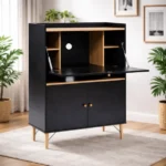Sekretär Schreibtisch Schwarz Holzoptik – Kompakt & Modern – Bild 4