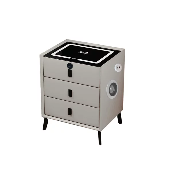 Smarter nachttisch mit kabellosem laden, bluetooth & fingerabdruckschloss – weiß Smarter nachttisch mit kabellosem laden, bluetooth & fingerabdruckschloss – weiß
