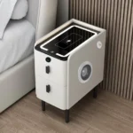 Smarter slim nachttisch mit kabellosem laden, bluetooth & fingerabdruck – weiß 2 schubladen