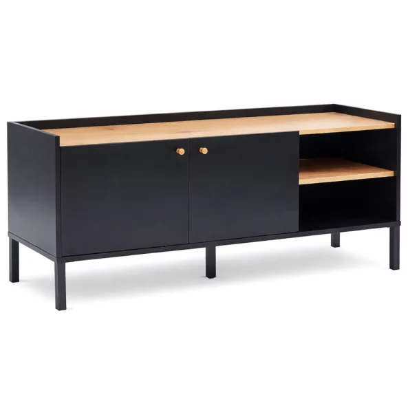 TV lowboard 130 cm mit 2 türen & stauraum | modernes tv möbel in schwarz holzoptik