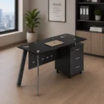 Venus schreibtisch mit glasplatte und seitencontainer – modernes design 1200×600×750 mm